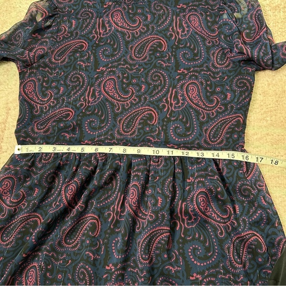 ModCloth Pink Navy Black and Gold Paisley Mini Dress Long Sleeves Size Small - Picture 10 of 13